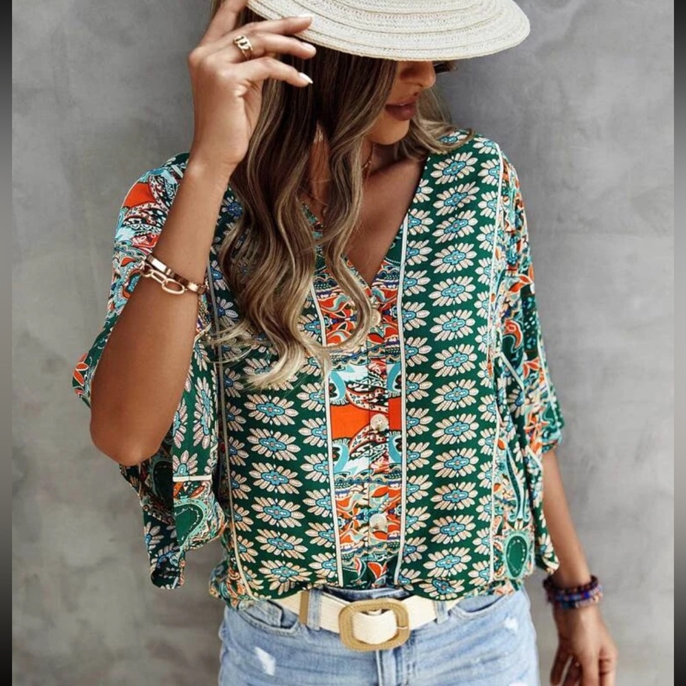 SHEIN Batwing Sleeve Boho Blouse